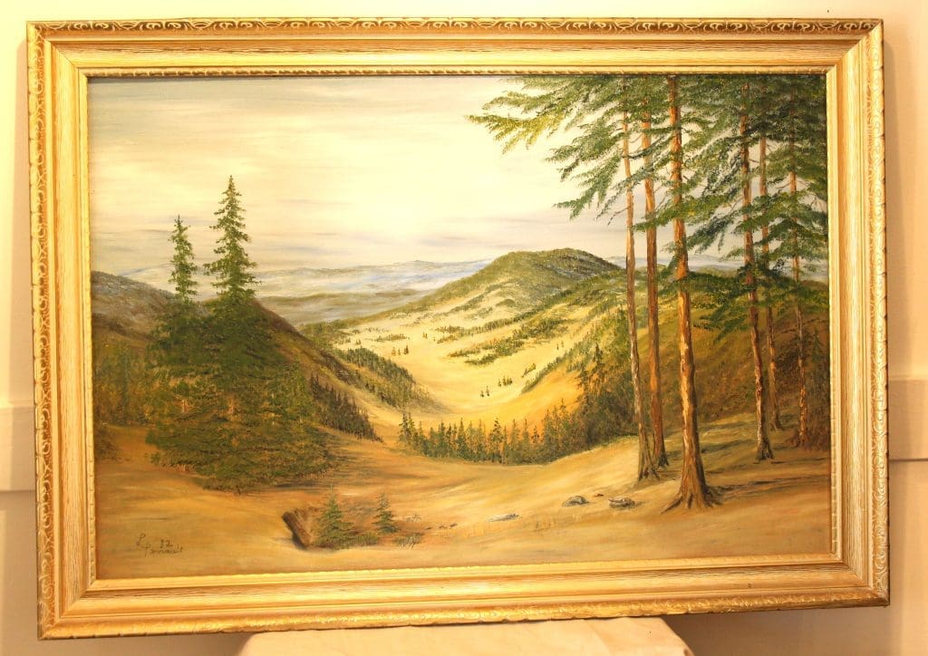 Oil Painting by Lise Perrault, dated 1982. Entitled "Cypress Hills"