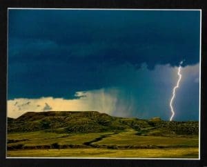 Lightning Strike Against Dark Sky Matted Print - Robert Postma