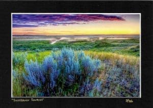 Grasslands Sagebrush Sunrise Small Matted Print